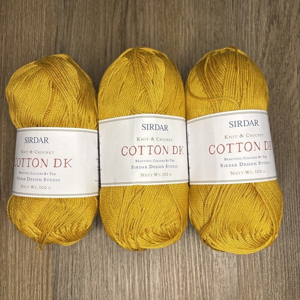 Lot of 3 Skeins Sirdar Cotton DK 100% Cotton Yarn England Mustard Yellow / Gold